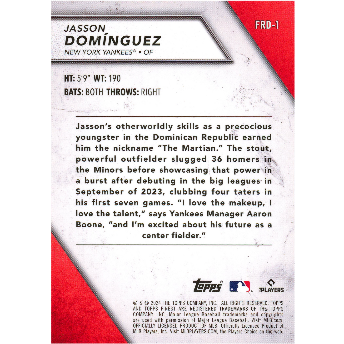 2023 Topps Finest Jasson Dominguez Finest Rookies (Purple)