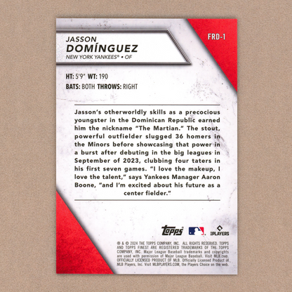 2023 Topps Finest Jasson Dominguez Finest Rookies (Purple)