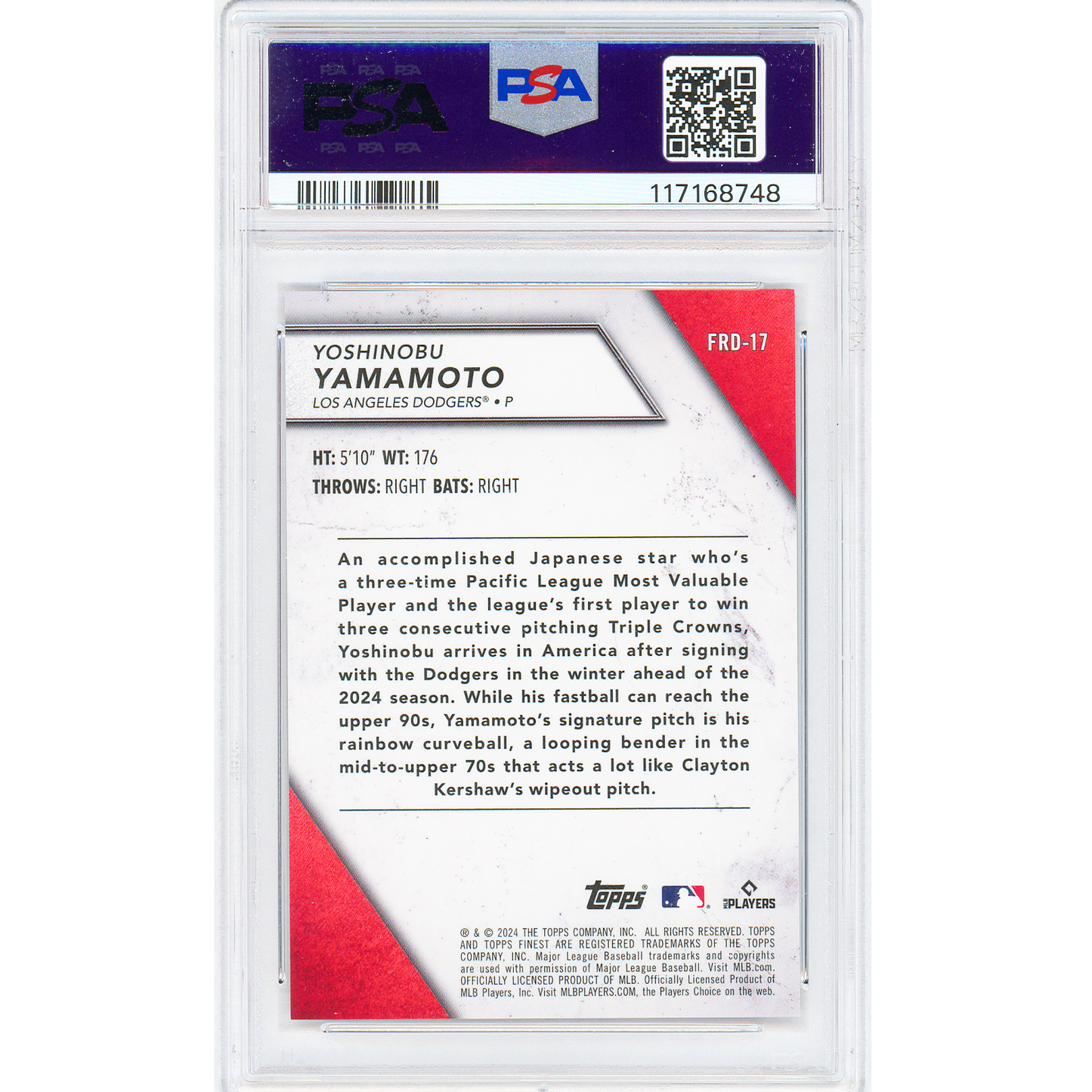 2024 Topps Finest Yoshinobu Yamamoto Rookie Design Variation (Blue) RC PSA 9