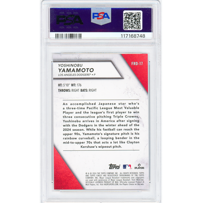 2024 Topps Finest Yoshinobu Yamamoto Rookie Design Variation (Blue) RC PSA 9