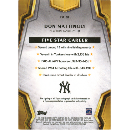 2024 Topps Five Star Don Mattingly (Gold)