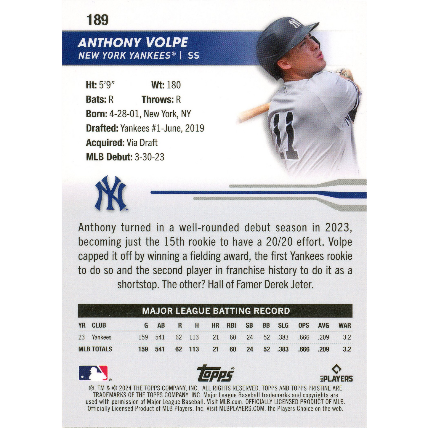 2024 Topps Pristine Anthony Volpe (Gold)