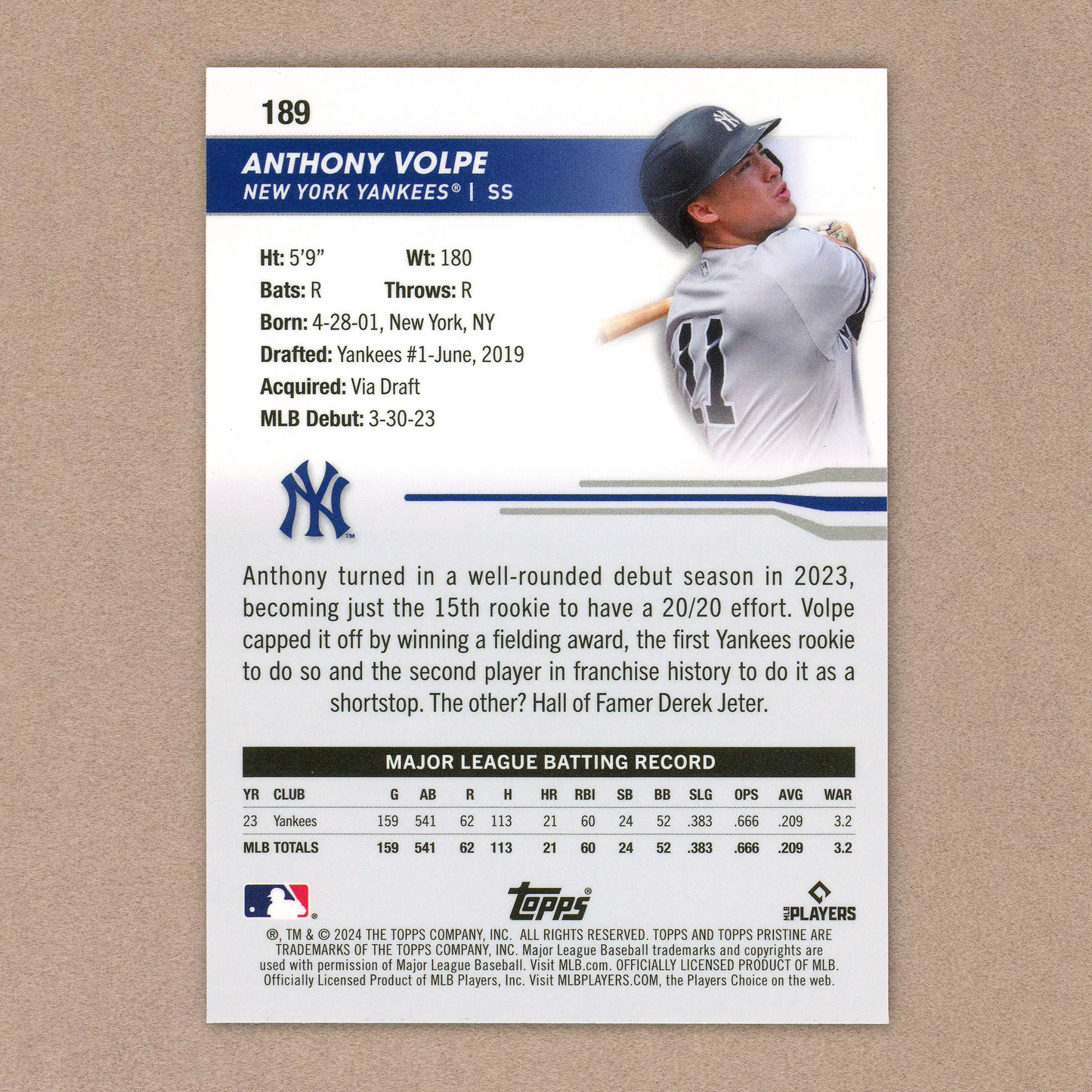 2024 Topps Pristine Anthony Volpe (Gold)