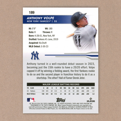 2024 Topps Pristine Anthony Volpe (Gold)