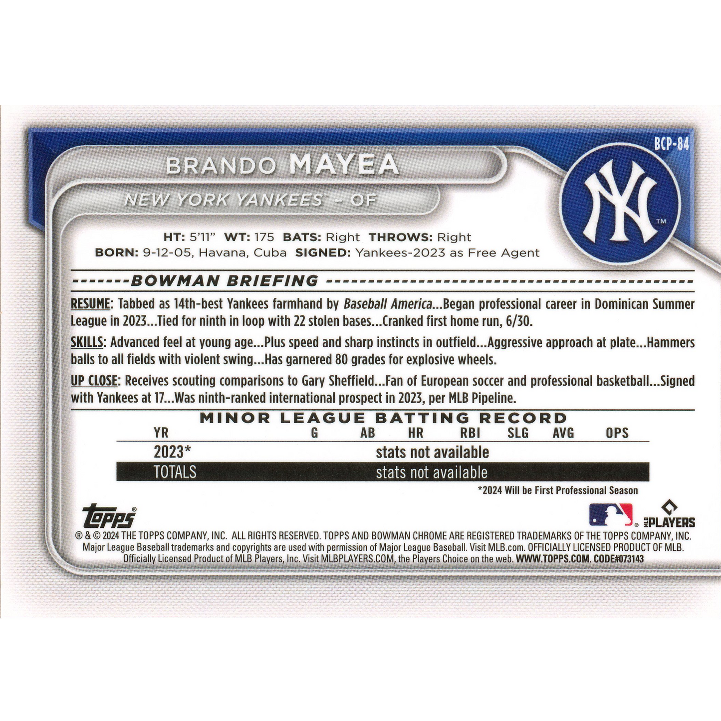 2024 Bowman Chrome Sapphire Brando Mayea (Orange)