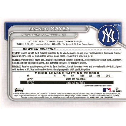 2024 Bowman Chrome Sapphire Brando Mayea (Orange)