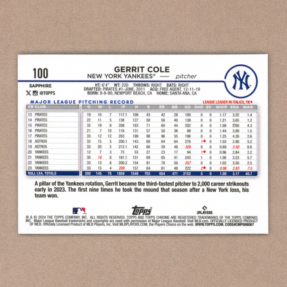 2024 Topps Chrome Sapphire Gerrit Cole