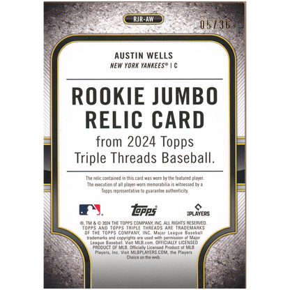 2024 Topps Triple Threads Austin Wells Rookie Jumbo Relic RC (Amethyst)