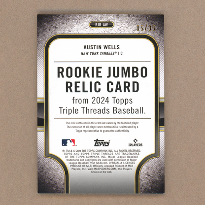 2024 Topps Triple Threads Austin Wells Rookie Jumbo Relic RC (Amethyst)