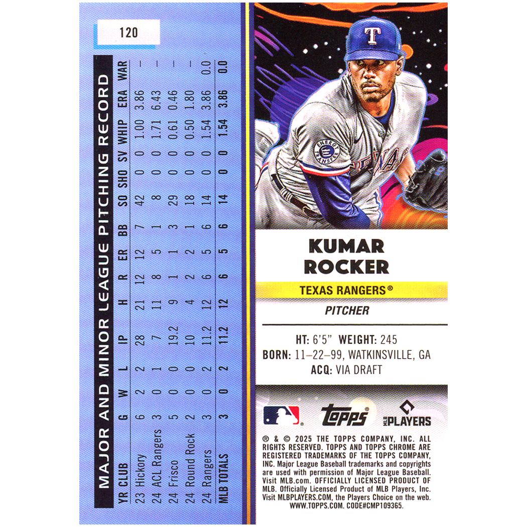 2025 Topps Cosmic Chrome Kumar Rocker RC (Orange)