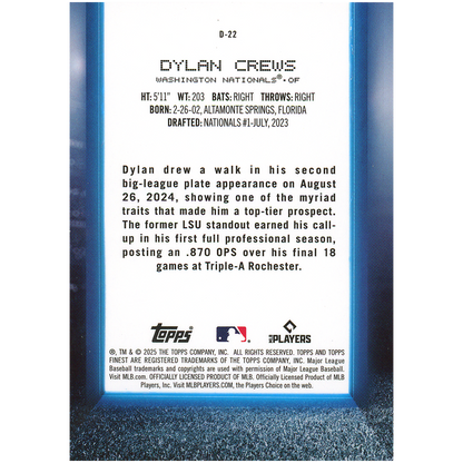 2025 Topps Finest Dylan Crews Debut RC