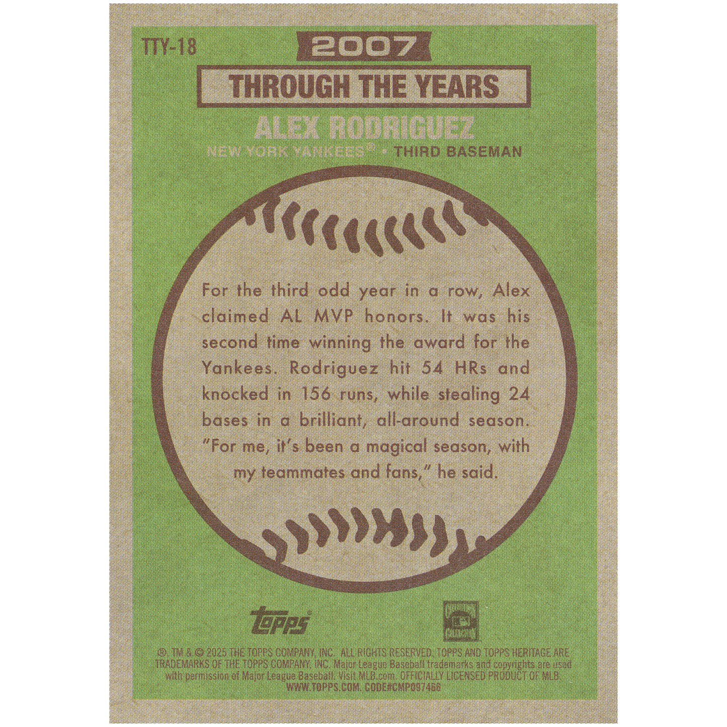 2025 Topps Heritage Alex Rodriguez Through The Years