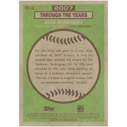 2025 Topps Heritage Alex Rodriguez Through The Years