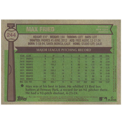 2025 Topps Heritage Max Fried (Light Blue Sparkle)