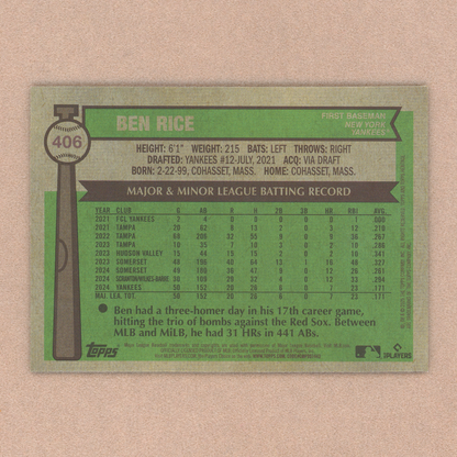2025 Topps Heritage Ben Rice (Light Blue Sparkle) (SP)
