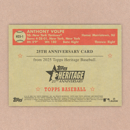 2025 Topps Heritage Anthony Volpe Heritage 25th Anniversary