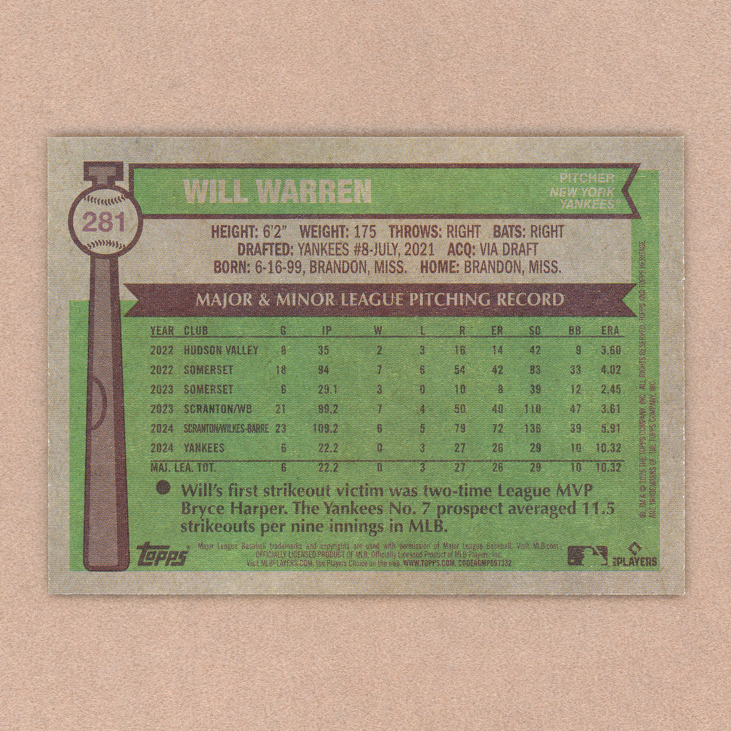 2025 Topps Heritage Will Warren RC (Bicentennial)