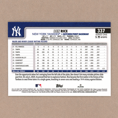 2025 Topps Series 1 Ben Rice (RC)
