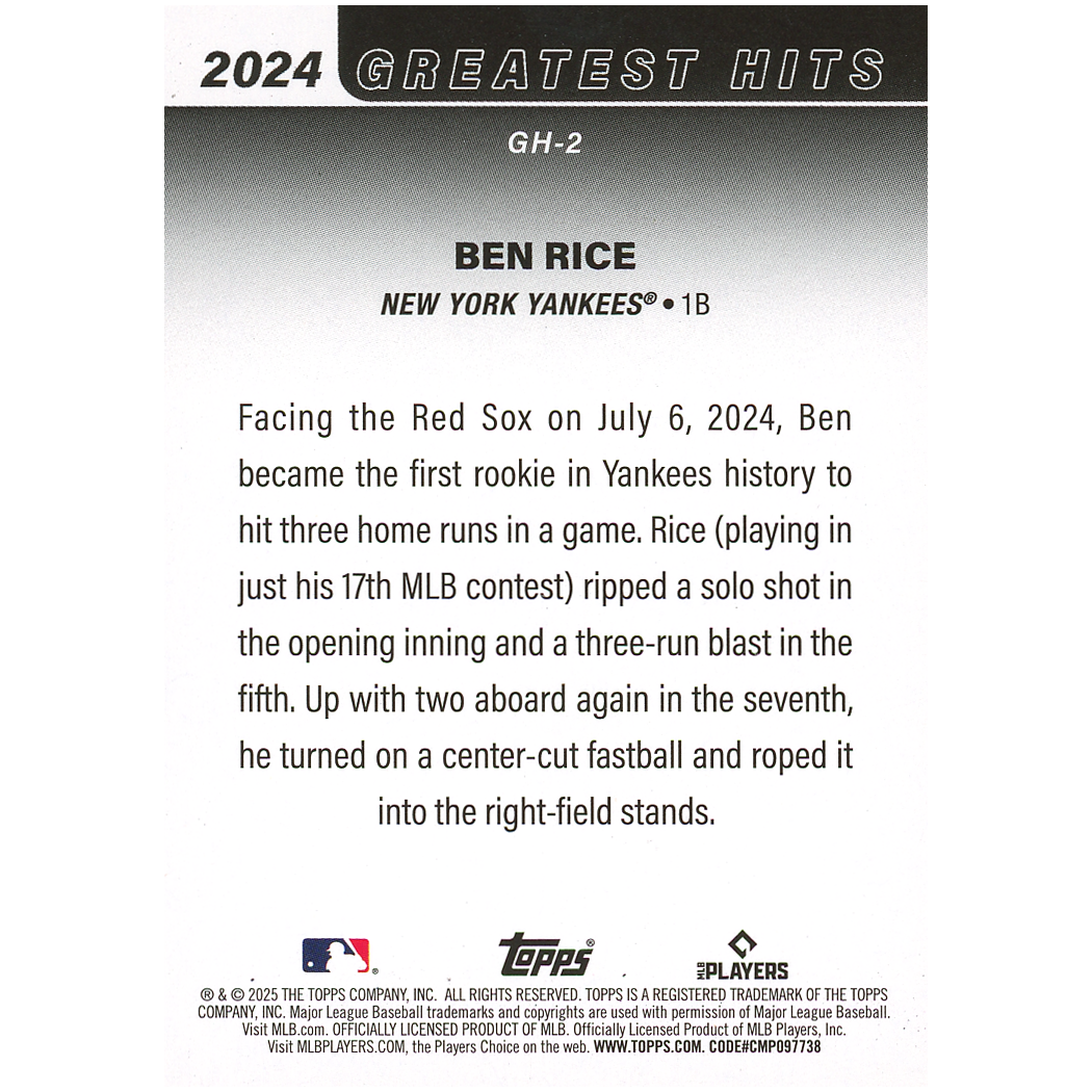 2025 Topps Series 1 Ben Rice Greatest Hits (RC)