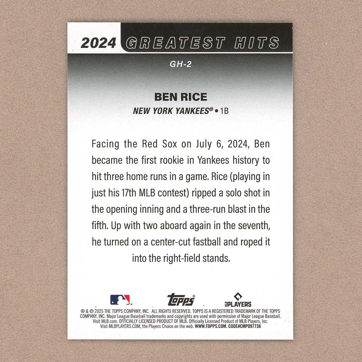 2025 Topps Series 1 Ben Rice Greatest Hits (RC)