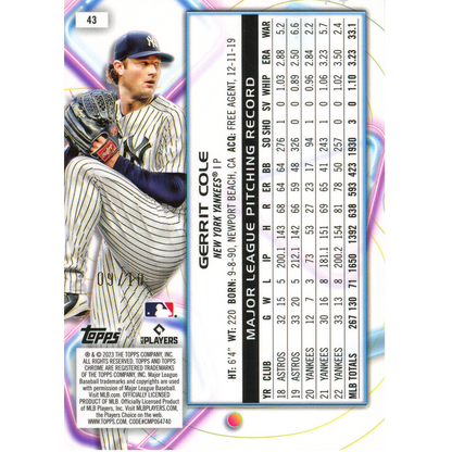 2023 Topps Cosmic Chrome Gerrit Cole (Black Eclipse)