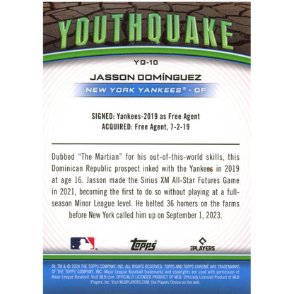 2024 Topps Chrome Jasson Dominguez Youthquake (Green Refractor)