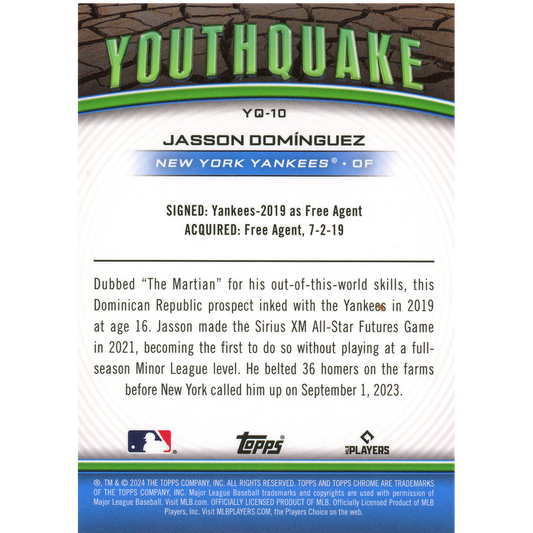 2024 Topps Chrome Jasson Dominguez Youthquake (Green Refractor)