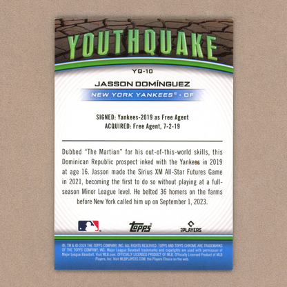 2024 Topps Chrome Jasson Dominguez Youthquake (Green Refractor)