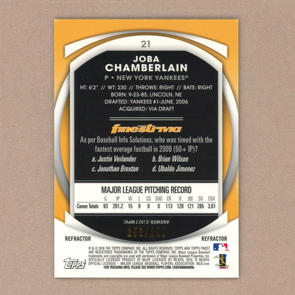 2010 Topps Finest Joba Chamberlain (Blue Refractor)