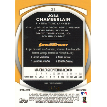 2010 Topps Finest Joba Chamberlain (Gold Refractor)