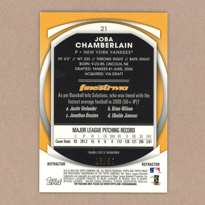 2010 Topps Finest Joba Chamberlain (Gold Refractor)