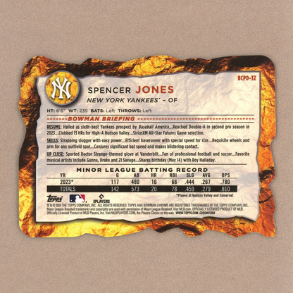 2024 Bowman Spencer Jones Chrome Prospect Die-Cut Variation