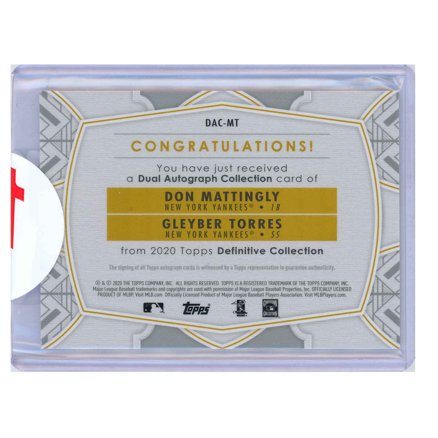 2020 Topps Definitive Don Mattingly & Gleyber Torres Dual Autograph