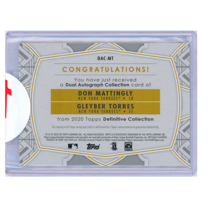 2020 Topps Definitive Don Mattingly & Gleyber Torres Dual Autograph