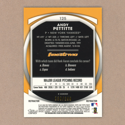 2010 Topps Finest Andy Pettitte (Blue Refractor)