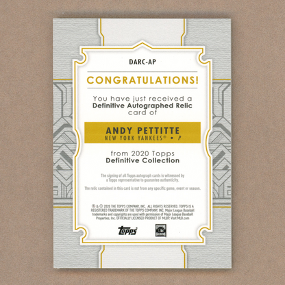 2020 Topps Definitive Andy Pettitte Autograph Relic (Green)