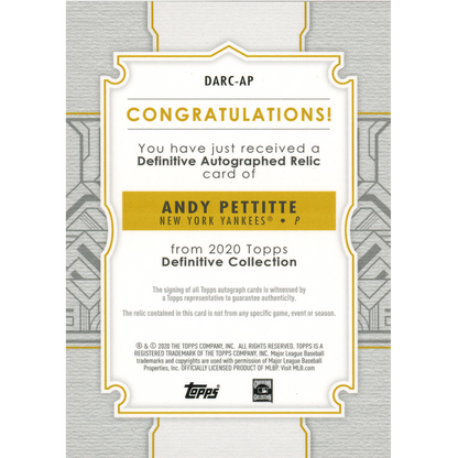 2020 Topps Definitive Andy Pettitte Autograph Relic (Green)