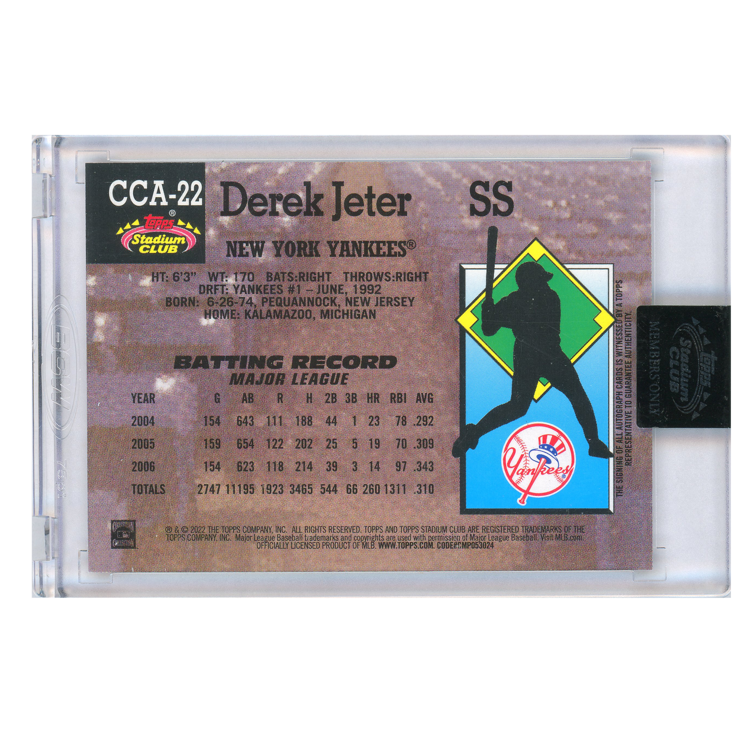 2022 Topps Stadium Club Members Only Derek Jeter Autograph